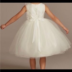 White flower girl dress and lace flats